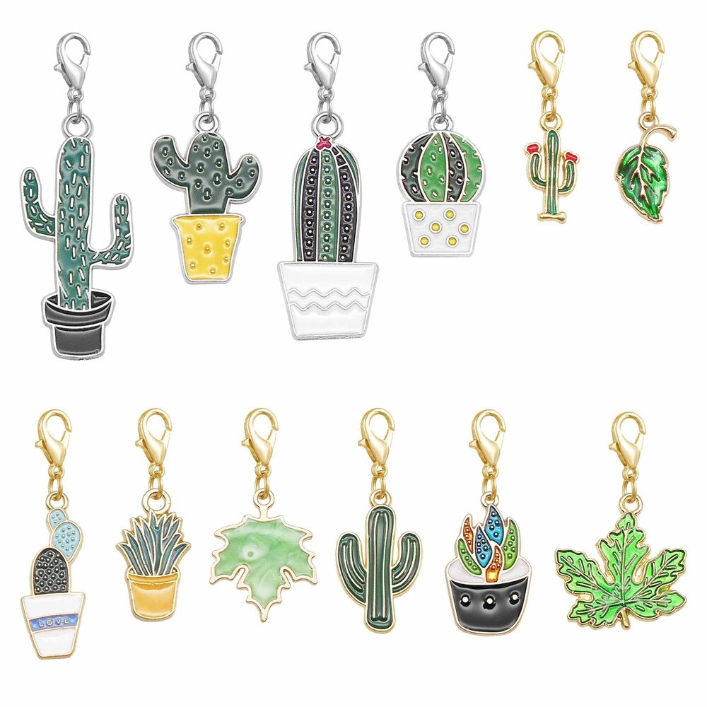 7749 60Pcs Flower Plants Charms with Lobster Clasps for Jewelry Making Shoe